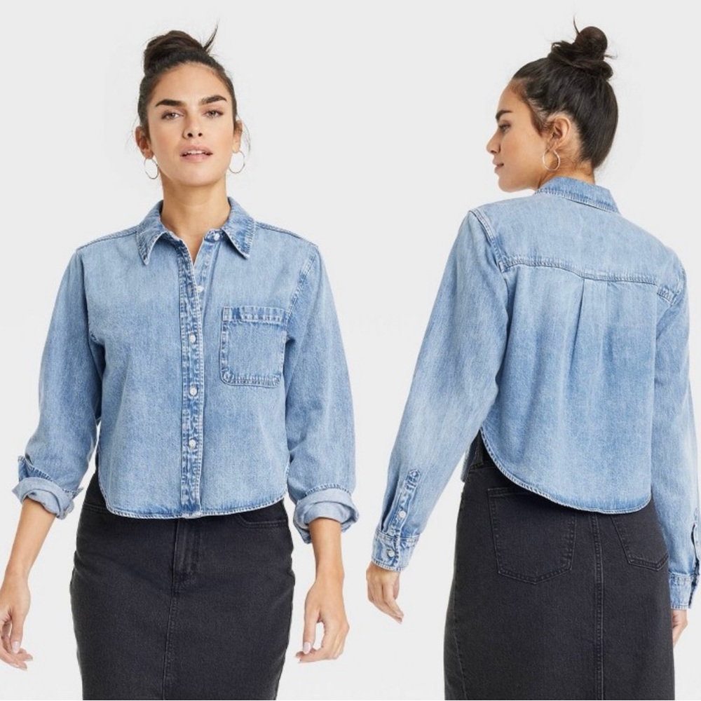 UNIVERSAL THREAD - Long Sleeve Collared Cropped Button-Down Shirt